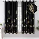 Estelar Textiler Grommet Window Black Blackout Drapes Energy Saving Light Blocking Blacout Curtains with Gold Leaf and Wheat Field Styled Curtains for Bedroom, 52Wx63L, Set of 2 Panels