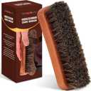 6.7" Horsehair Shoe Shine Brush - 100% Soft Genuine Horse Hair Bristles - Unique Concave Design Wood Handle for Boots, Shoes & Other Leather Care (1pc)