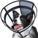 Dog Cone, Transparent Recovery Collar for Large Medium Small Pets, Adjustable Length, Soft Cone for Dogs to Stop Licking, Padded Elizabethan Collar with Elastic Loops After Surgery Patented, L