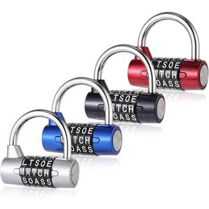 4 Pcs Letter Combination Lock,Combination Padlock for Gym Locker, Toolbox, School Locker, Padlock Combinations in Black, Red, Blue, Silver