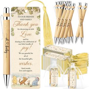 Xendelow Winnie Baby Shower Favors Set, Includes 30 Baby Shower Ballpoint Pens 30 Winnie Thank You Bookmarks 30 Organza Bags for The Pooh Gender Reveal Gifts Guest Prizes, Winnie Gifts for Guests
