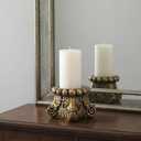 SOFE Ornate Gold Decorative Pillar Stand, Vintage Column Pedestal Stand, 5 Inch Tall Plant Pot Stand Small, Centerpiece Candle Base, Beaded Rim
