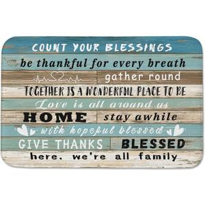 Count Your Blessings Phrases on Rustic Wood Bathroom Rugs 24"x16" Water Absorbent Soft Non-Slip Bath Mat Machine Washable Mats for Showers Laundry Rooms Indoor Doors Decor