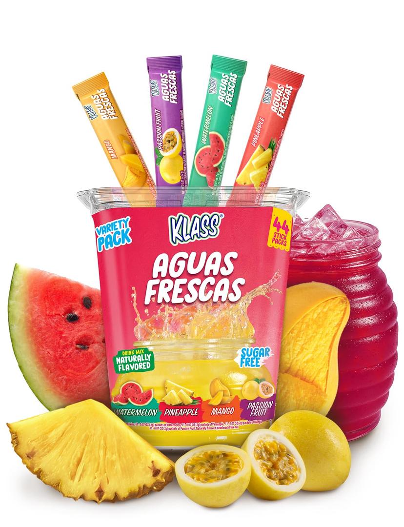 2x Klass Aguas Frescas Tropical Variety | Zero Sugar Drink Mix | 44 Sticks, 3.08 Ounce 