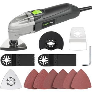 GALAX PRO 22000 OPM 2.0A Oscillating Multi Tool, 3 Degree Oscillating Angle with 3 Pieces Saw Blades, 1 Piece Semi Circle Blade Sanding Plate, 6 Pieces Sanding Papers for Grinding