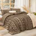 Bedsure Tufted Boho Comforter Set Queen Size - Light Brown Boho Bed Set, GentleSoft 3 Pieces Farmhouse-Style Embroidery Bedding, Gifts for Woman, Jacquard Queen Comforter for All Seasons