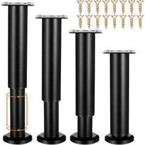 4 PCS Adjustable Furniture Legs, 7.08-13 Inch Heavy Duty Metal Support Legs for Bed, Sofa, Cabinet, Table, Black