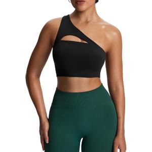 Aoxjox Women's Workout Sports Bras Fitness Gym Olivia Asymmetric One Shoulder Bra Yoga Crop Tank (Large, 1 Black)