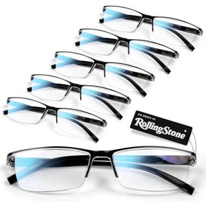 6 pack Executive Style Reading Glasses Men - Durable Readers with 99% Blue Light Blocking - Comfortable Fit with TR90 Frames (Black), +1.75