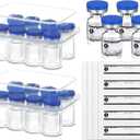 20 Pcs 1ml Sealed Sterile Empty Vials with Self Healing Injection Port Glass Penicillin Bottle with 20 Label Stickers