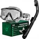 Pano 3 180° Panoramic Dive Mask, Three-Window Tempered Glass Scuba Mask with Dry Top Snorkel, Dual-Layer Silicone Skirt Anti-Leak Diving Gear for Men Women Teens Adults, 4 Color Options