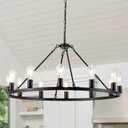 12-Light Wagon Wheel Chandelier, Farmhouse Dining Room Light Fixture, Black Round Rustic Chandeliers, Vintage Ceiling Hanging Pendant Light Fixture for Living Dining Room Bedroom Kitchen Foyer