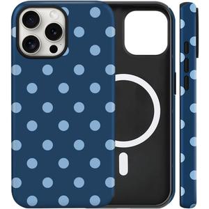 Magnetic for iPhone 16 Pro Max Case Cute Big Polka Dot Phone Case, Shockproof Slim TPU and Hard PC Protective Phone Cover Compatible with MagSafe Designed for Women Girls, Large Lake Blue