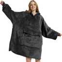 Krifey Wearable Blanket Hoodie, Oversized Sherpa Fleece Sweatshirt with Giant Pocket, Birthday Gifts for Women, Mom, Sister, Dark Gray