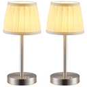 PUSU 2 Pack Cordless LED Nickel Table Lamps, Rechargeable 4000mAh 3 Way Dimmable Bedside Small Lamp with Fabric Shade, Lighting for Bedroom, Kids Room, Bathroom, Kitchen, Decor, Gift, Night Light