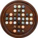 Solitaire Game,12.7-Inch inches Solid Wooden Board with 33 Natural Marble Balls, Deluxe Solitaire Game Set Single-Player Strategy Board Game and Smart Games