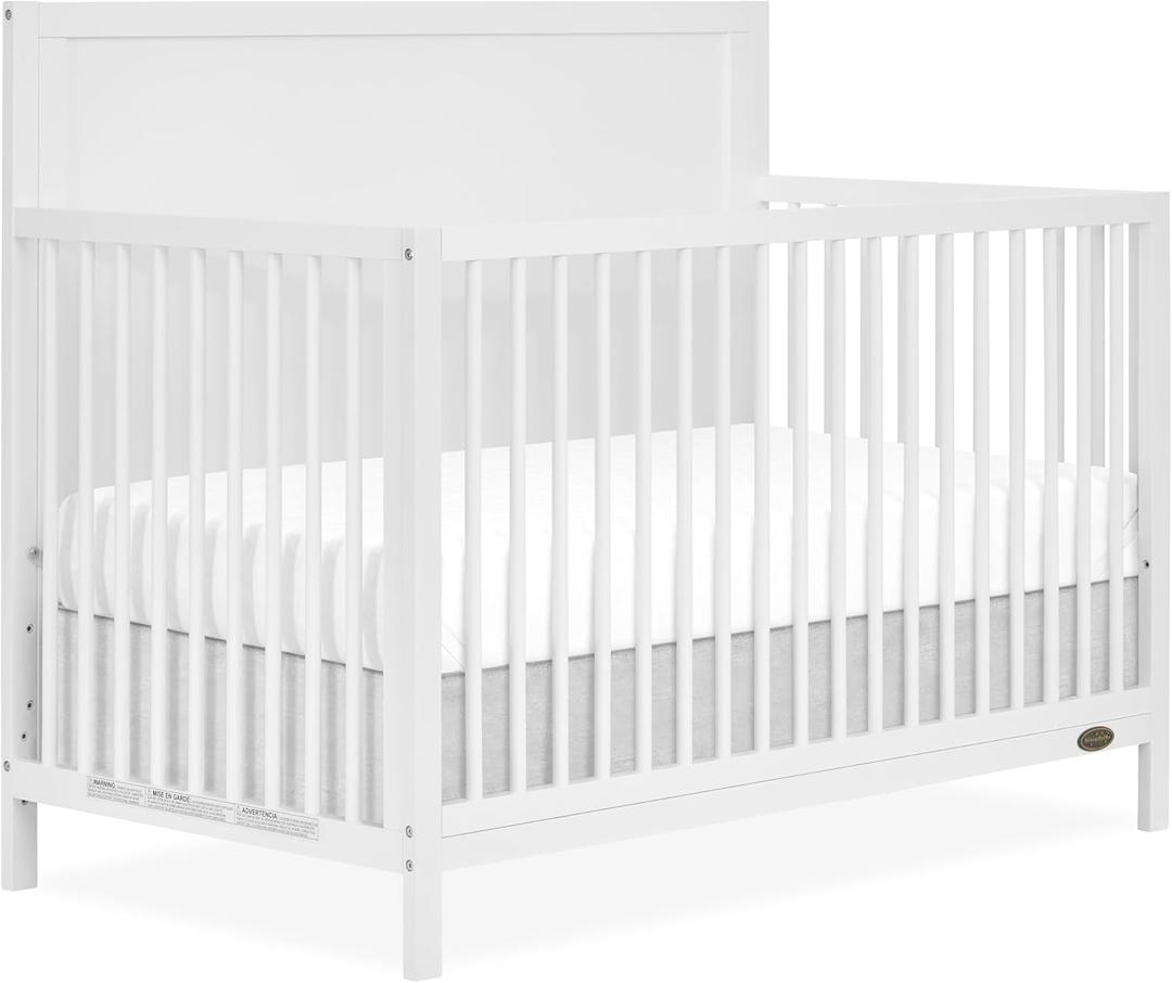 Dream On Me Dillian 5-in-1 Convertible Full-Size Baby Crib in White, GreenGuard Gold & JPMA, Converts to Toddler, Day & Full-Size Bed 3 Mattress Heights, Sustainable Pinewood