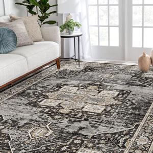 RUUGME Washable 5x7 Area Rugs - Large Rugs for Living Room Stain Resistant Carpet Vintage Rugs for Bedroom with Non Slip Backing Home Decor Floor Decoration Mat (5x7 Black)