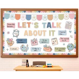 2 x Accountable Talk Bulletin Board Set Boho Lets Talk About It Bulletin Board Social Emotional Learning Paper Cuts Motivational Communication Classroom Decoration for Back to School Chalkboard Decor