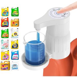ARLION Electric Laundry Detergent Pump - Reusable Laundry Detergent Dispenser with Graduated Cup for Liquid Detergent, USB Rechargeable, Ideal for Laundry Room Organization (White)