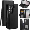Vofolen for Samsung Galaxy Z Fold 6 Case with Card Holder & S Pen Holder, PU Leather Flip Case with Magnetic Clasp Kickstand Heavy Duty Rugged Wallet Cover Case for Z Fold 6 Phone Case, Black