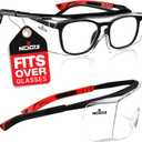 NoCry Safety Glasses Over Eyeglasses for Men and Women with Anti Scratch Lenses and Integrated Side Shields  Adjustable Temples with Anti-Slip Tips  100% UV Protective Eyewear  ANSI Z87 Certified (Black & Red)