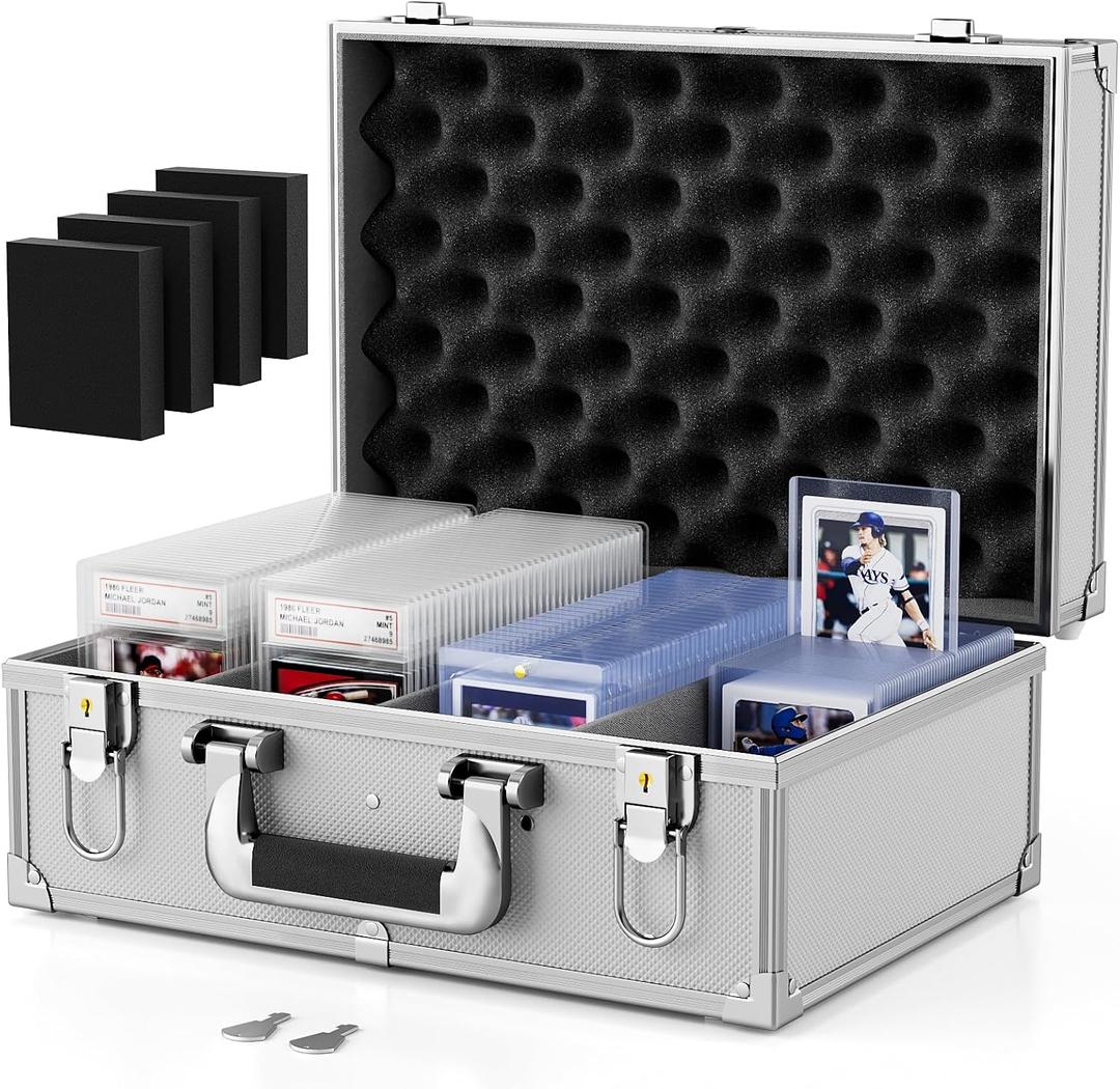 Vitula Card Case Fits for 600 Toploaders or 120 PSA Slabs or 120 Magnetic Card Holders, Trading Cards Storage Box Fits for TCG, Sports Cards, PSA Graded Slabs, Lockable Sports Cards Case (L, Silver)