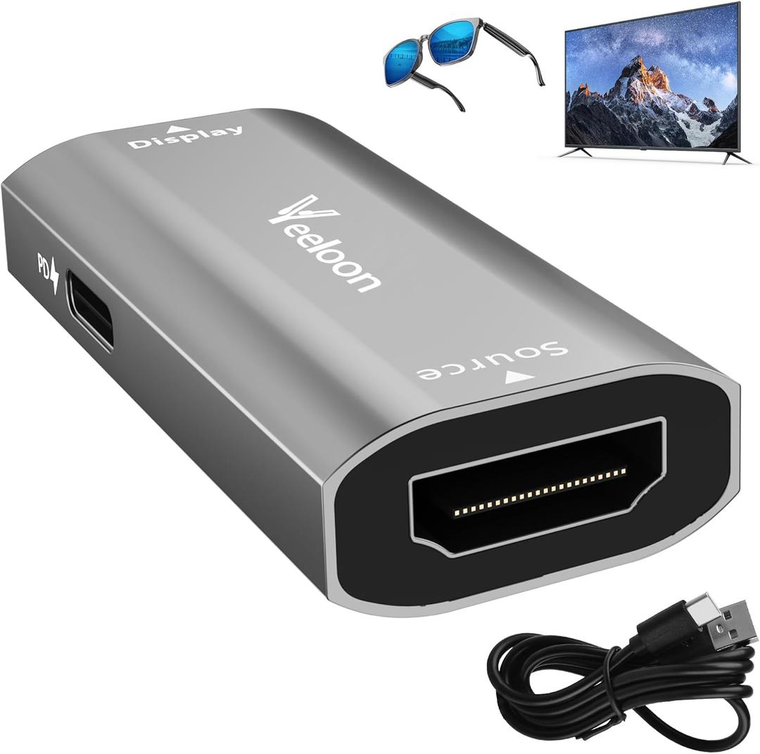 HDMI Female to USB C Female Adapter 4K@60Hz for AR Glasses, Unidirectional HDMI Source to Type C Display with Charging Port for Portable Monitor from PS5/4,Xbox,Switch, PC, Steam, Power Cable Included