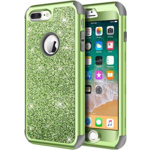 Hython Designed for iPhone 8 Plus, iPhone 7 Plus Case, Heavy Duty Defender Protective Bling Glitter Sparkle Hard Shell Hybrid Shockproof Rubber Bumper Cover, Green