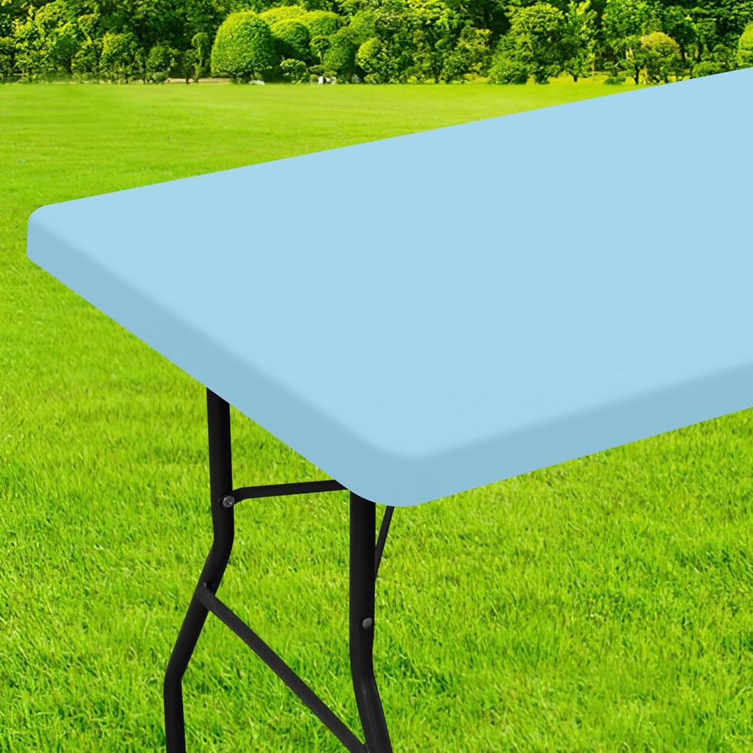 Homing Rectangle Table Cloth Cover, Waterproof Polyester Elastic Fitted Tablecloth, Fits for 4 Foot Folding Tables, Washable Table Protector for Picnic, Camping, Outdoor (Light Blue, 24" x 48")