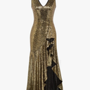 GRACE KARIN Womens Sequin Dress Sleeveless Cockatil Dress High Low Hem Wedding Party Ruffle Maxi Dress Evening Gown Gold, X-Large
