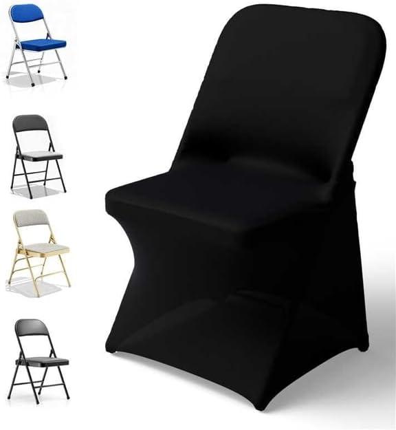 50 PCS Spandex Folding Chair Covers, Stretch Dining Chair Cover Universal Fit Slipcovers for Wedding, Party, Banquet, Event, Celebration Flat-Front Chairs (Black)