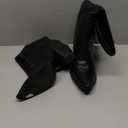 ISNOM Women's Cowgirl Boots Pull On Knee High Boots, Cowboy Western Embroidered Chunky Block Heel Pointed Toes Boots (9.5, Matte Black)