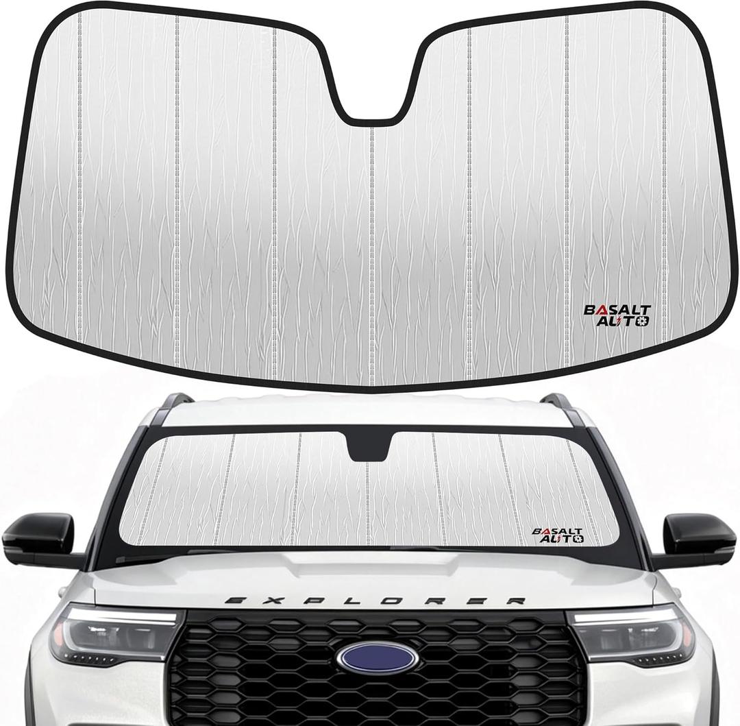 Windshield Sun Shade Compatible for 2020-2024 Ford Explorer Silver Reflective Foldable Front Sun Visor Sunshade Protector with Storage Bag Keep Interior Cool