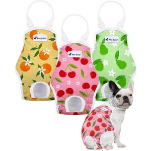 Pet Soft Dog Diapers Female Onesie Sanitary Pantie with Adjustable Suspender, Colorful Pattern Washable Puppy Diapers Female, Super Absorbent Underwear Dog Diaper for Heat (Fruit, L)
