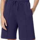 YOYOYOGA Women's Bermuda Shorts with Pockets High Waisted Knee Length Shorts 7" Long Shorts Athletic Walking Casual Workout (Blue, M)