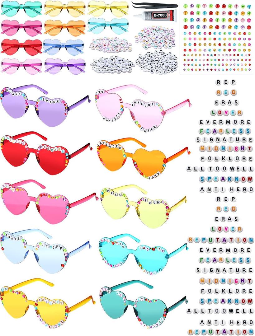 20 Pairs DIY Heart Sunglasses Popular Singer Themed Party Favors Friendship Heart Shaped Sunglasses for Girls Women Fans Birthday Party Supplies