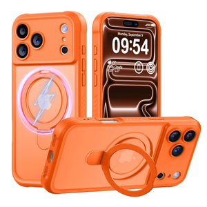 MOCCA Design for iPhone 17 Pro Case, Compatible with Magsafe [Premium Invisible Magnetic Ring Stand] [Military Drop Protection] Full Camera Guard Translucent Matte Slim Phone Cover 6.3",Orange