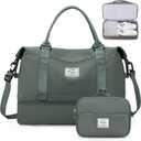 Weekender Bags for Women,Personal Item Travel Bag with Shoes Compartment,Overnight Travel Duffel Bag with Toiletry Bag,Medium (Olive Green)