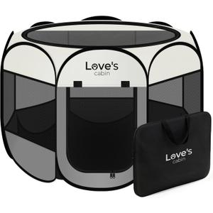 Love's cabin Pet Puppy Dog Playpen, Medium Dog Tent Crates Cage Indoor/Outdoor, Portable Playpen for Cat, Foldable Pop Up Dog Kennel Playpen with Carring Case, Removable Zipper Top, Grey