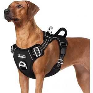 SlowTon No Pull Dog Harness, Heavy Duty No Choke Pet Harness with 2 Leash Clips and Easy Control Vertical Handle, Adjustable Soft Padded Dog Vest for Small, Medium and Large Dogs(Black,Large) (Large(Chest 18.5''-33.8''))