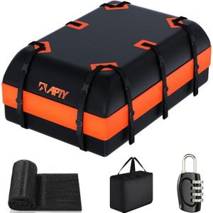23 Cubic Feet Car Rooftop Cargo Bag Carrier, Soft Roof Top Luggage Bag for All Vechicles with/Without Racks - with Waterproof Zip, Luggage Lock, Anti-Slip Mat, Storage Bag, Door Hooks (23 Cubic Feet-Orange)