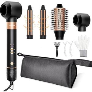 Hair Styler Hair Dryer Brush - 110,000 RPM High-Speed Hot Air Styler,Multi Stylers with Auto-Wrap Curler, Professional Blow Dryer Brush for Fast Curling Volumizing Straightening Styling(Black-Golden)