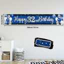 Happy 32nd Birthday Decorations,32nd Blue & Silver Balloon Large Birthday Hanging Banner Sign,32nd Bday Party Supplies.