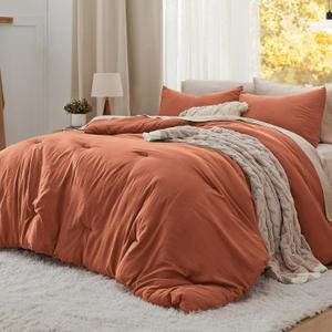 Bedsure Queen Comforter Set, Orange Soft Prewashed Bedding for All Seasons, 3 Pieces GentleSoft Bed Set, 1 Lightweight Comforter (90"x90") and 2 Pillowcases (20"x26")