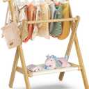 Baby Clothing Rack with Storage Shelf & Double Rods, Mini Closet Rack for Baby Shower & Dolls (Natural)