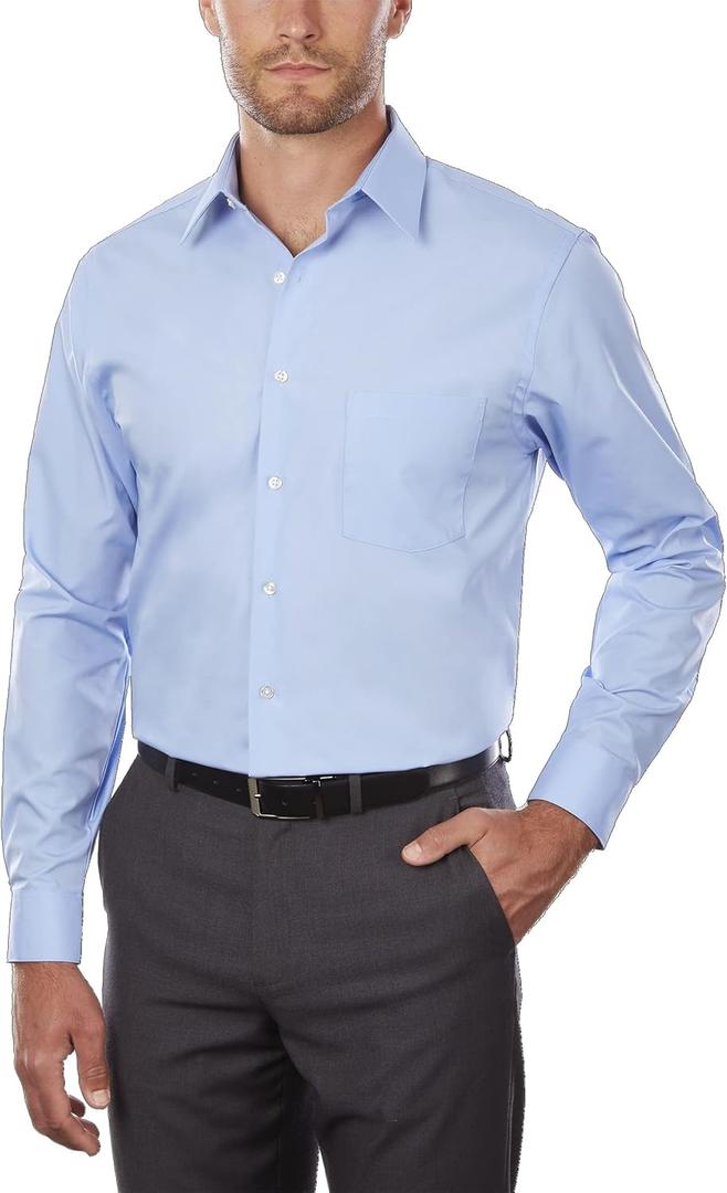 Van Heusen Mens Dress Shirt Regular Fit Poplin Solid (18" Neck 34"-35" Sleeve, Cameo Blue)