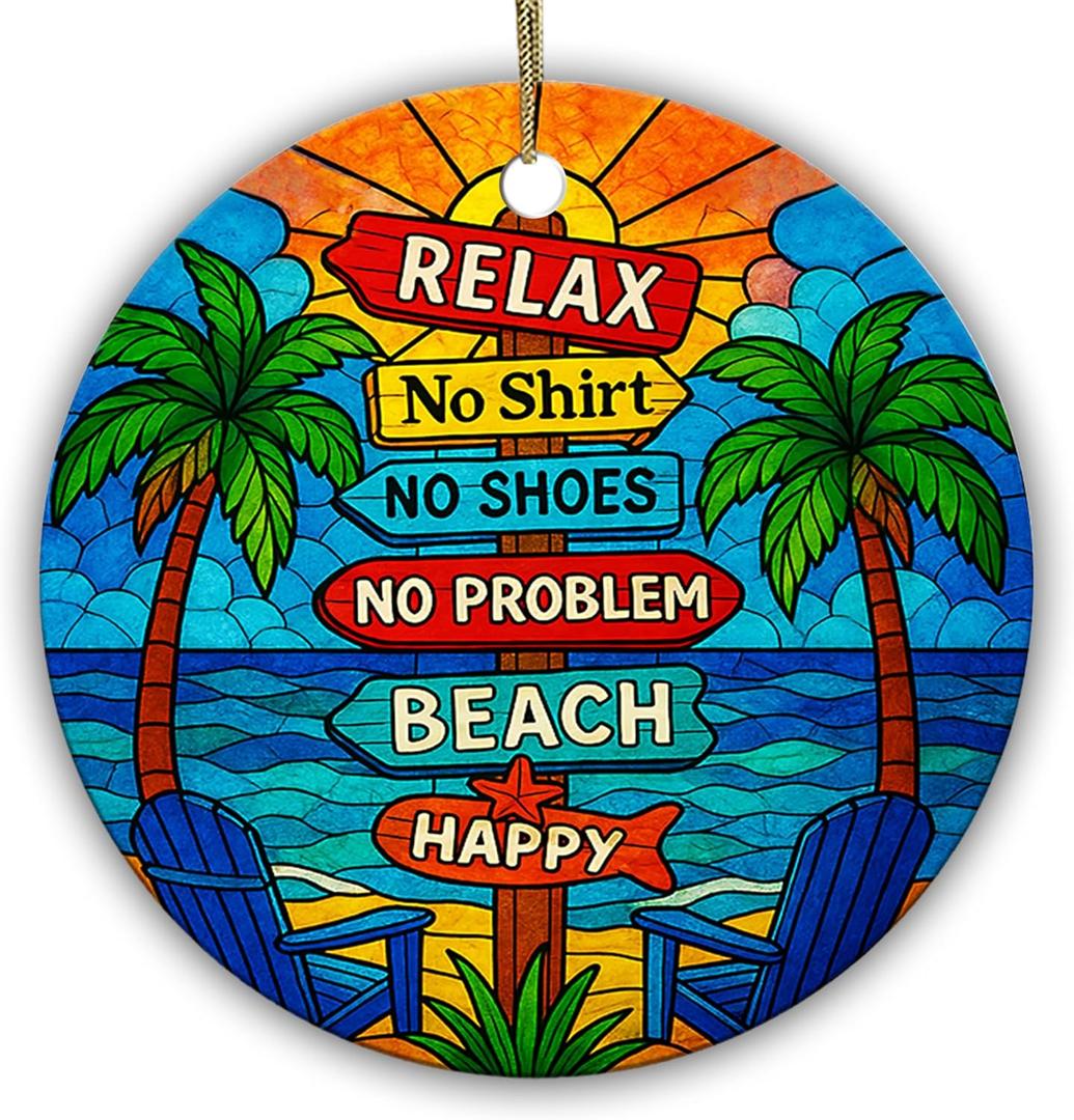 Velyra Christmas Ornament 2025  Beach Ornament Relax No Shirt No Shoes No Problem Beach Happy, Coastal Christmas Tree Decoration, Vacation Keepsake Gift for Ocean & Summer Lovers