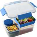 Bento Box Adult Lunch Box, 100% Leak-Proof Bento Lunch Box for Adults with Compartments, BPA-Free Adult Bento Box, Microwave & Dishwasher Safe Blue