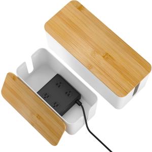 YECAYE 2 Pack Cable Management Box, Wooden Lid & Plastic Body, Medium and Small Cord Organizer Box – Power Strip Cord Organizer, Cable Hider for Home & Office– Baby Proofing